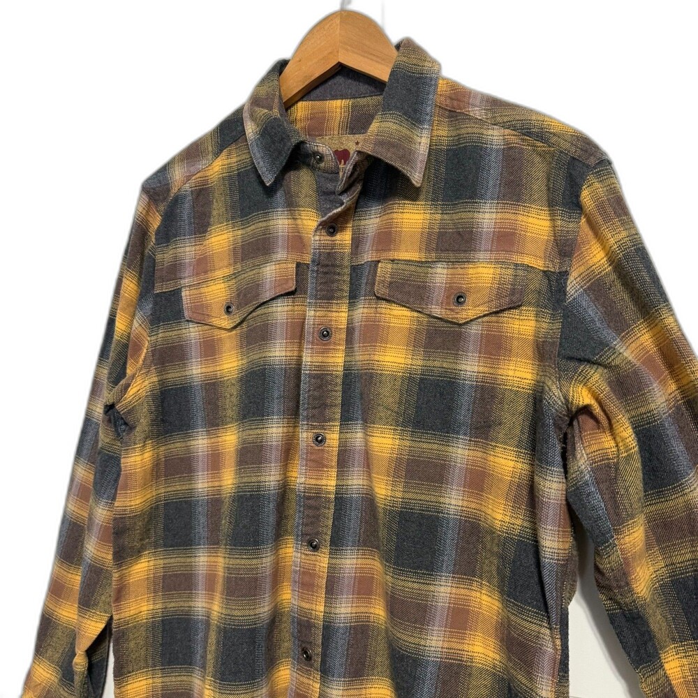 Dakota Grizzly Flannel Shirt Mens M Yellow‎ Brown Plaid Button Up Heavyweight - Picture 5 of 10